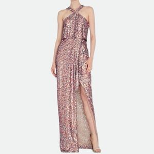 Monique Lhuillier Pink Sequin Maxi Dress Size 10
